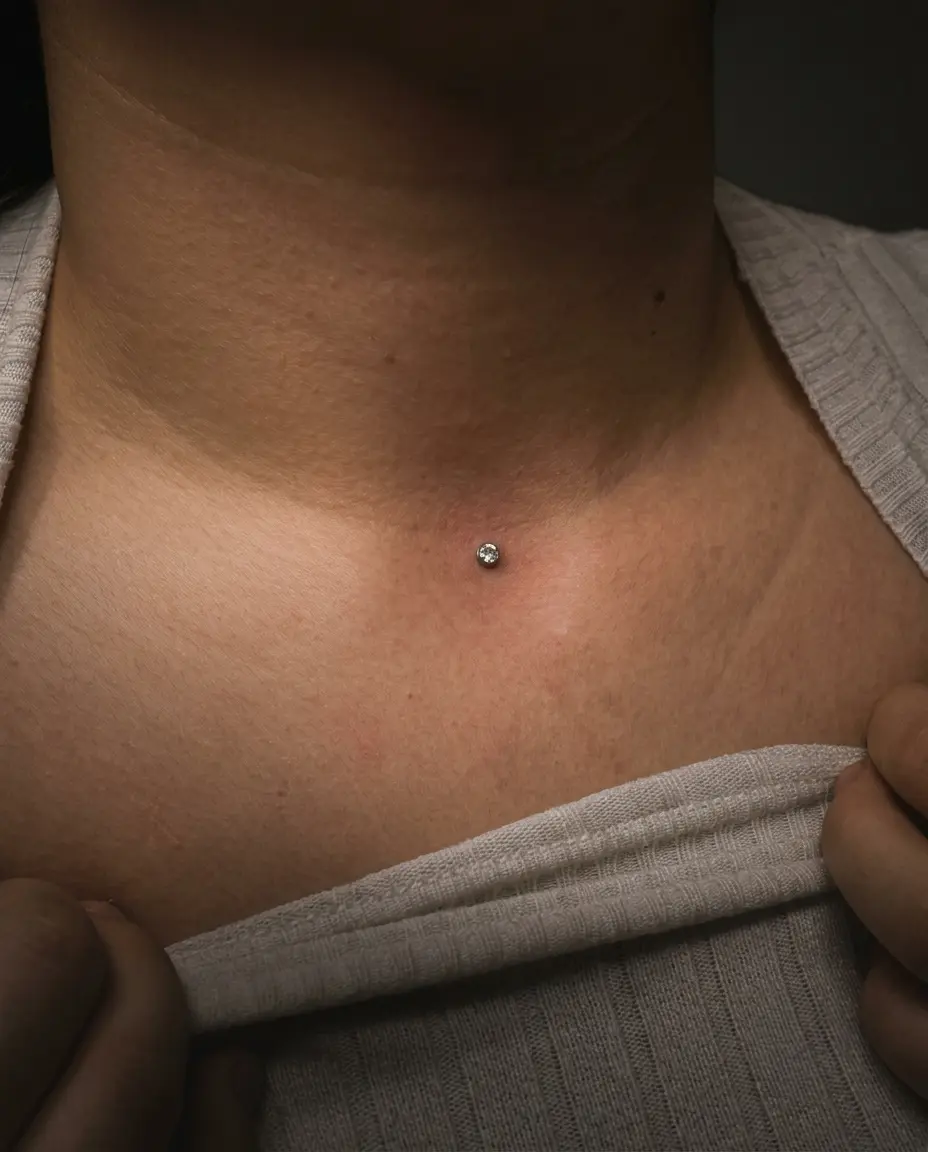 Göğüs bölgesinde dermal piercing stüdyo çalışması