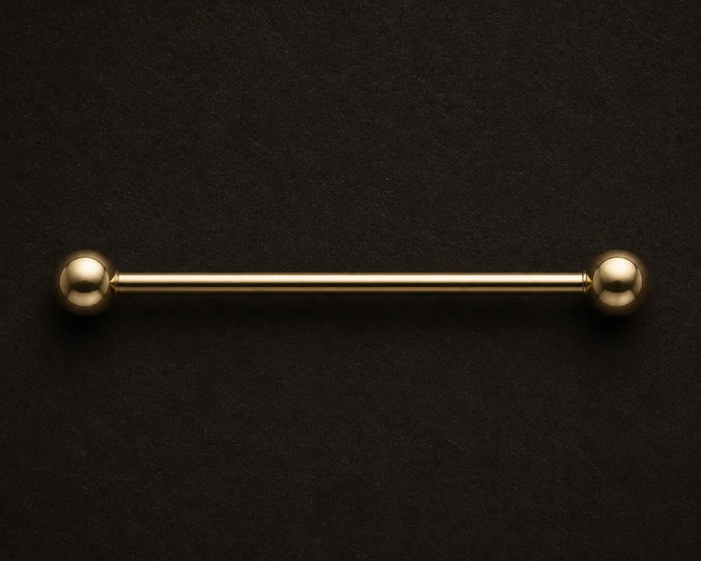 Straight barbell takısının düz gövde ve uç yapısını gösteren teknik illüstrasyon