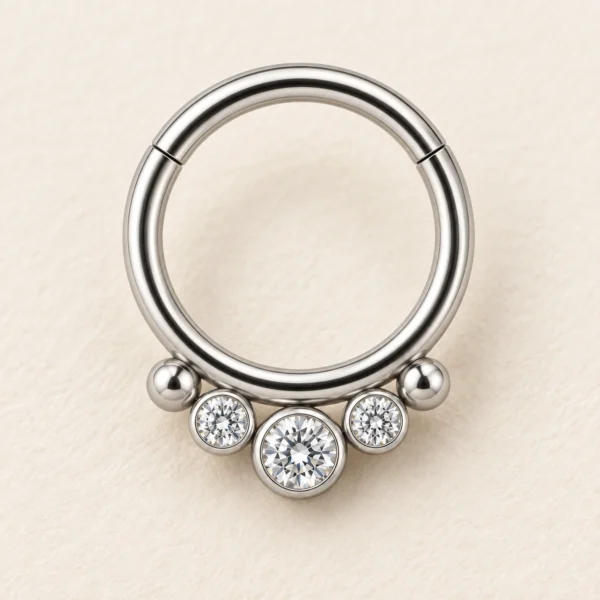 Titanyum Üç Taşlı Clicker Halka Piercing